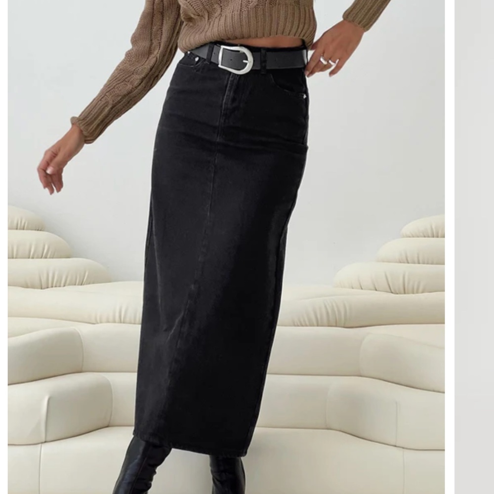 Princess Polly Whessler Split Back Denim Midi Skirt Black - NWT